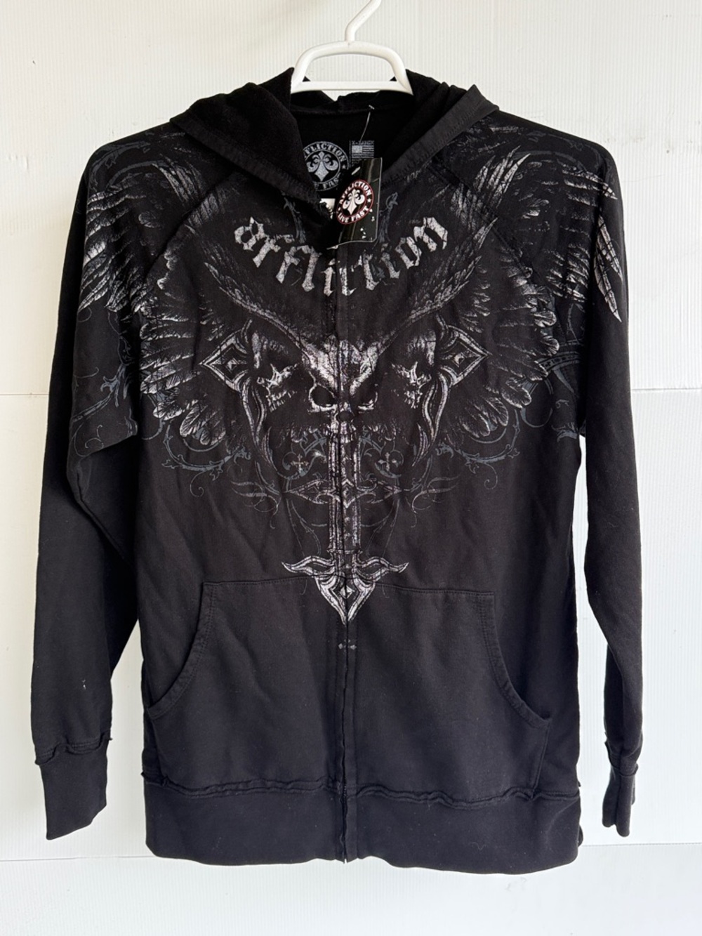 NEW AFFLICTION DEATH EYES BLACK ZIP UP HOODIE SIZE XL NEW WITH TAGS